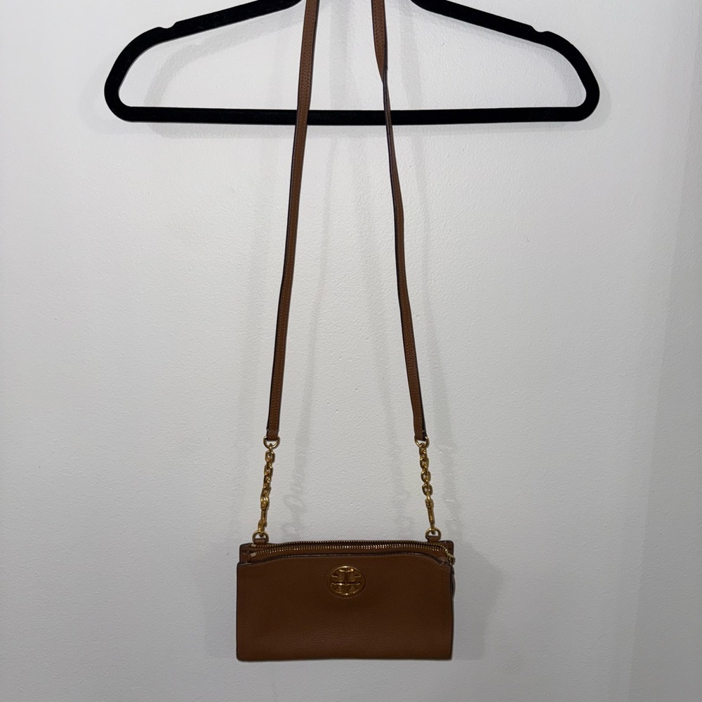 Tory Burch Brown Leather Crossbody Bag with Flap Closure